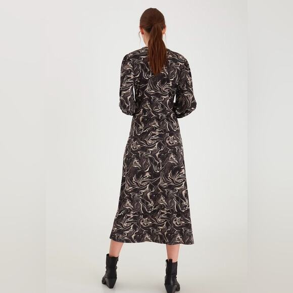 ICHI Asphalt long Sleeve Dress Retro Vibes Size s - Picture 3 of 11